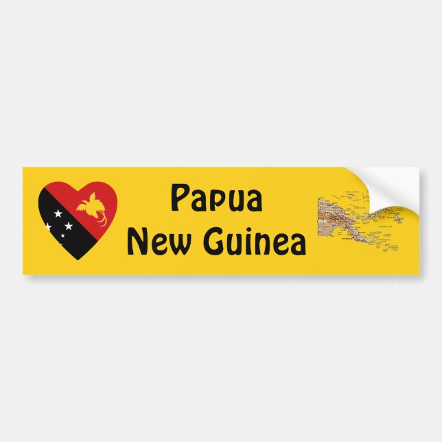 Papua New Guinea Flag Heart + Map Bumper Sticker (Front)