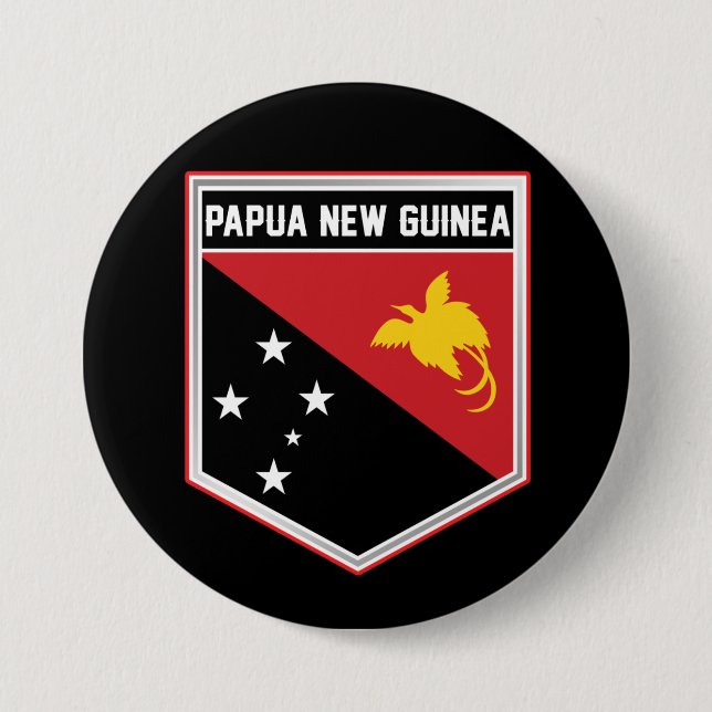 Papua New Guinea Flag Shield 3 Inch Round Button (Front)