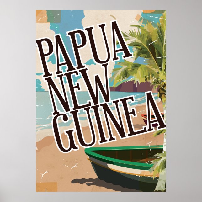 Papua New Guinea vintage travel poster art. (Front)