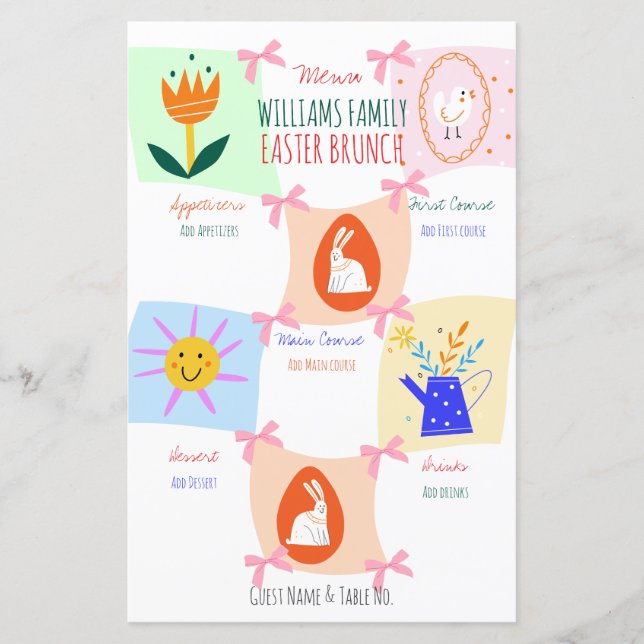 Pâques Chasse aux oeufs Wavy Checkerboard Menu Bru (Devant)