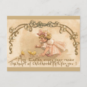 Pâques - Fille Roses chaises - Carte Postale Antiq