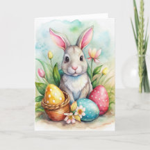Pâques lapin et oeufs peints Carte de vacances