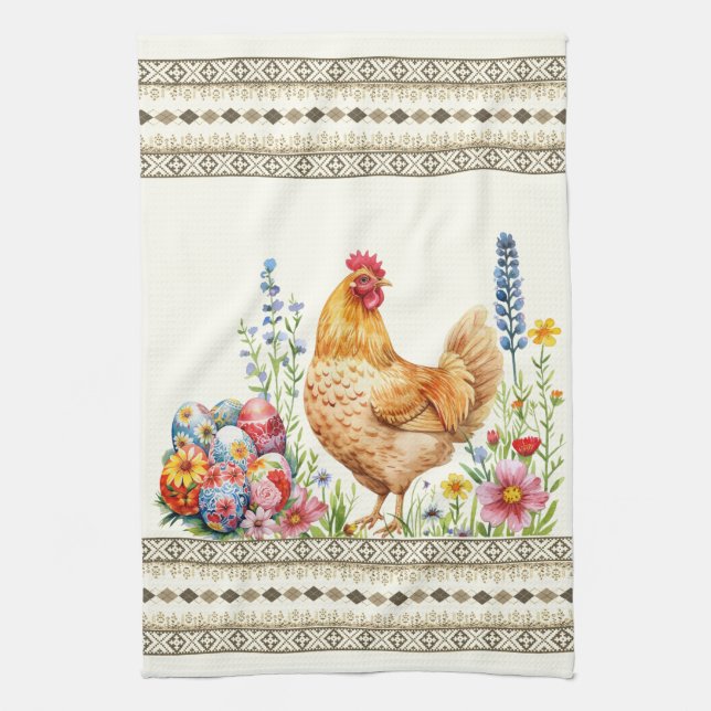 Pâques Oeuf Poulet Hen Serviette de cuisine (Vertical)