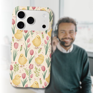 Pâques vintage poussins jaunes mignons tulipes rou