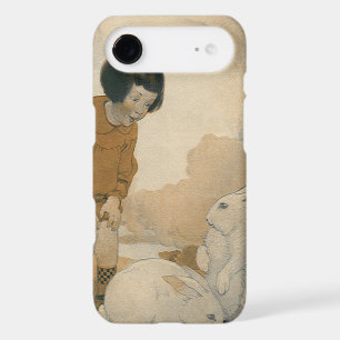 Pâques vintages, Enfant Jouant Lapin Blanc lapins