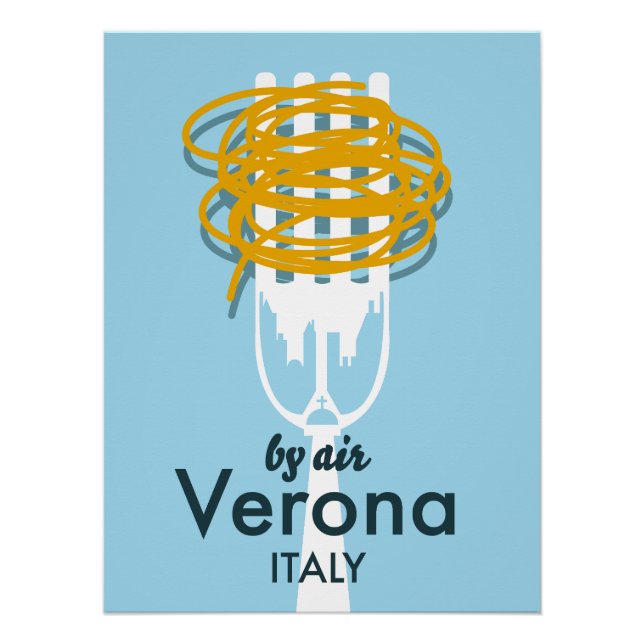 Par Air Vérone Italie poster de voyage rétro. (Devant)
