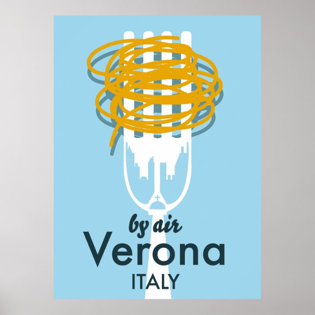 Par Air Vérone Italie poster de voyage rétro. (Devant)