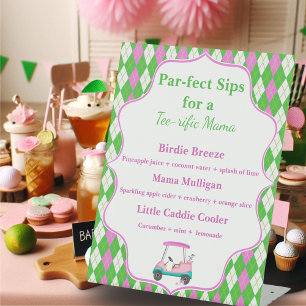 Par Golf Sips Drink Menu Baby Shower Golf Cart Pedestal Sign