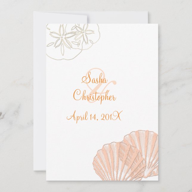 Par la mer/rose+orange/ Mariages Invitations (Devant)