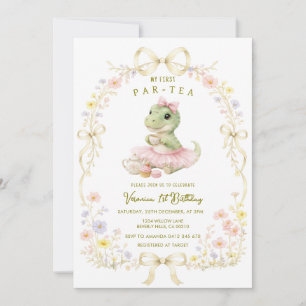 Par-Tea Dino 1st Birthday wildflower  Invitation