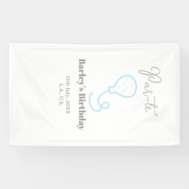 par tee birthday grey blue balloon scribble name banner (Horizontal)