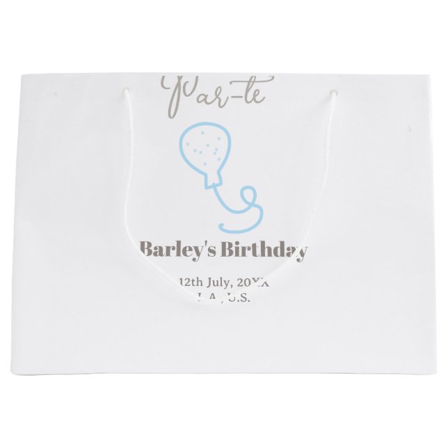 par tee birthday grey blue balloon scribble name large gift bag (Front)