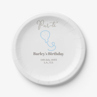 par tee birthday grey blue balloon scribble name paper plate