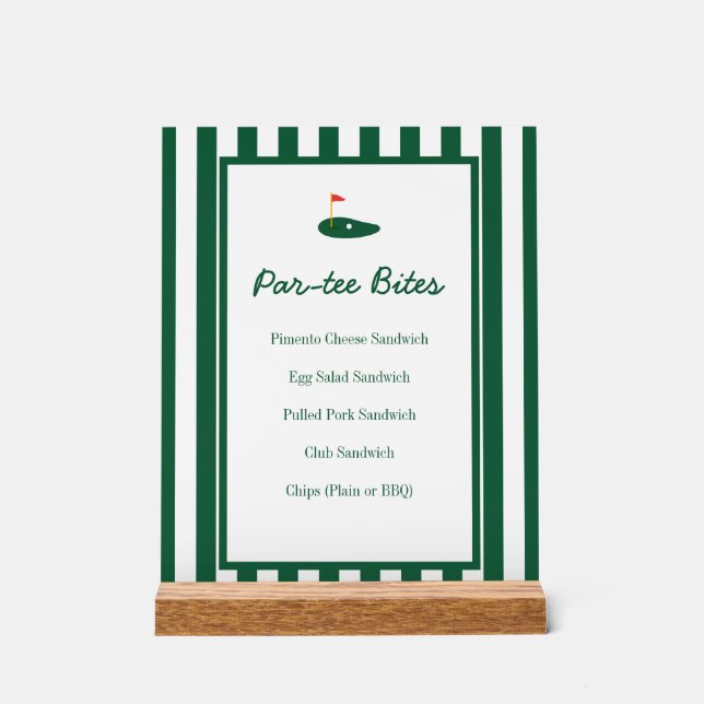 Par-tee Golf Bites Menu for 1st Birthday Party Acrylic Sign (Front)