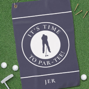 Par Tee Golfer Funny Humour Monogram Blue For Him Golf Towel