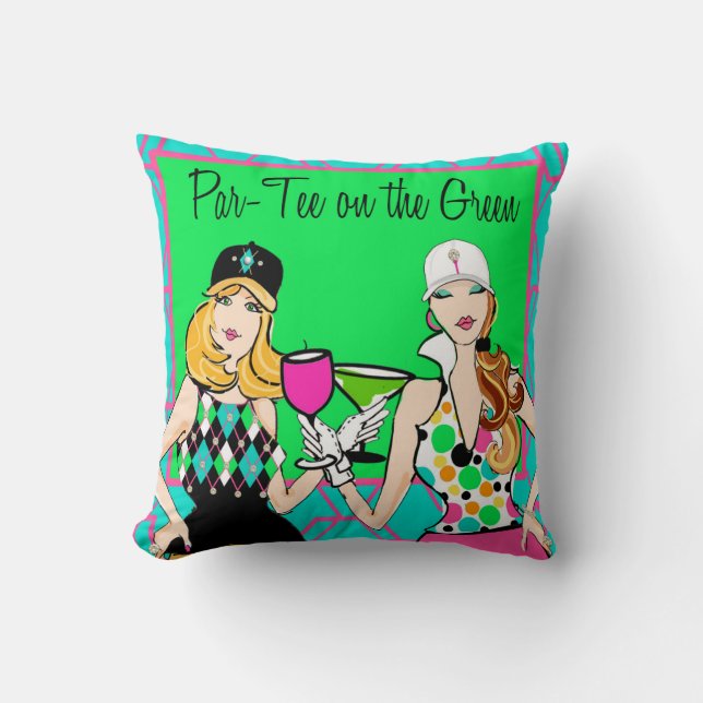 Par-tee on the green throw pillow (Front)
