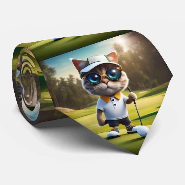 "Par-tee Time: The Cool Cat’s Golf Swing!" Tie (Rolled)