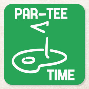 Par-Tee Time White   Square Paper Coaster