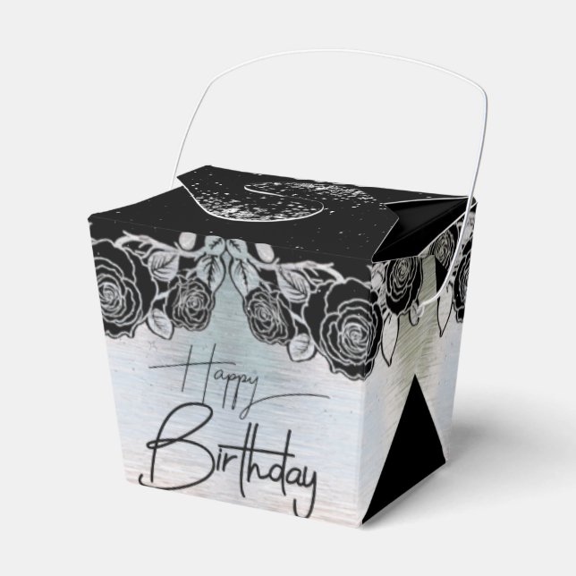 para cumple plateada con flores favor box (Front Side)