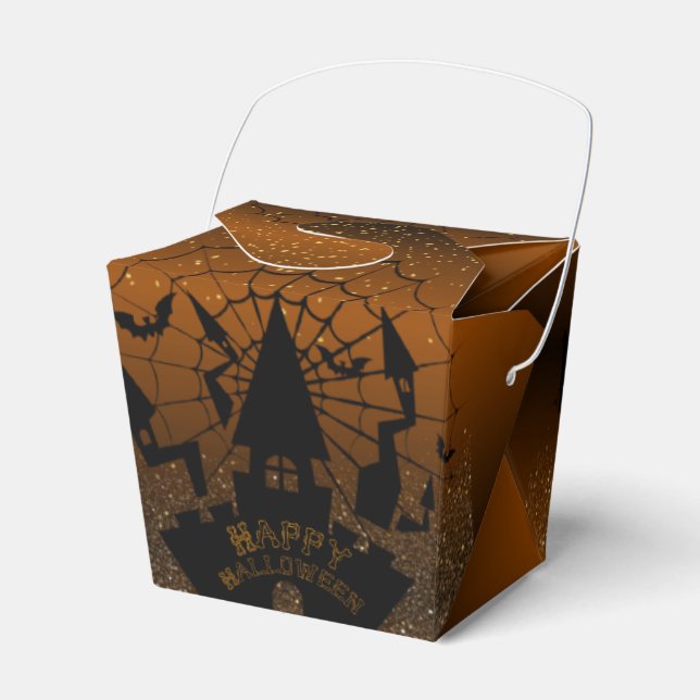 para Halloween marrón con naranja Favor Box (Front Side)