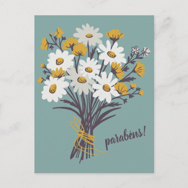 PARABENS CONGRATULATIONS Daisy Bouquet  Custom Postcard (Front)