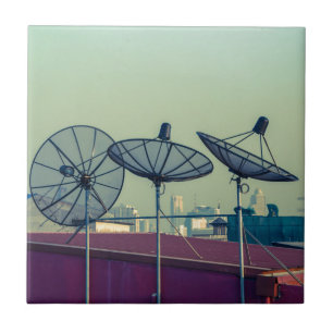 Parabolic antenna on the roofs of Bangkok Tile