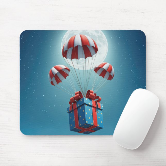 Parachutes Delivering a Christmas Gift  Mouse Pad (With Mouse)