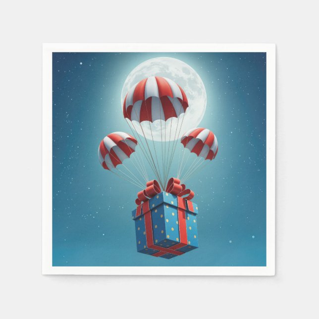 Parachutes Delivering a Christmas Gift  Napkin (Front)