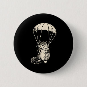 Parachuting beaver funny skydiving beaver vintage 2 inch round button