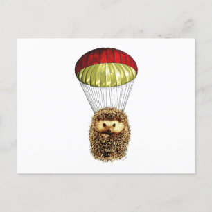 Parachuting Hedgehog Nature Absurd Cute Vintage Holiday Postcard