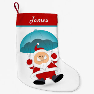 Parachuting Modern Santa Claus Personalized Name Small Christmas Stocking