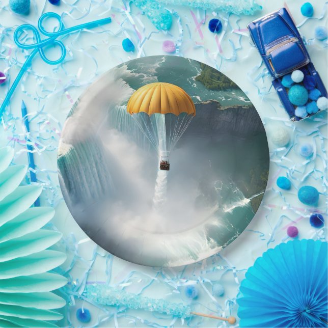 Parachuting Over Niagara Falls In A Basket, Paper Plate (Party)