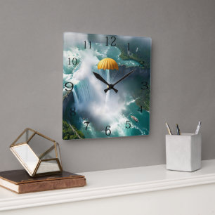 Parachuting Over Niagara Falls In A Basket, Square Wall Clock