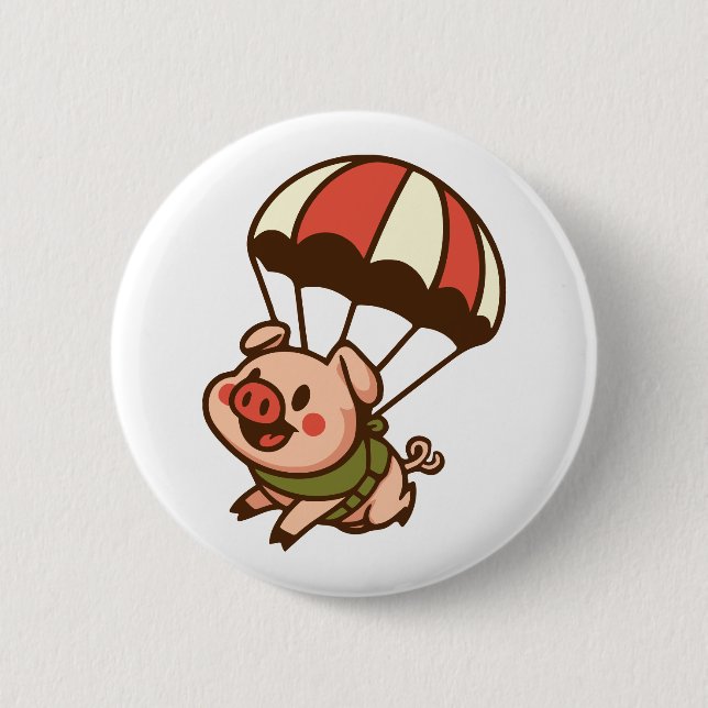 Parachuting pig 2 inch round button (Front)