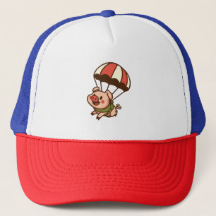 Parachuting pig trucker hat