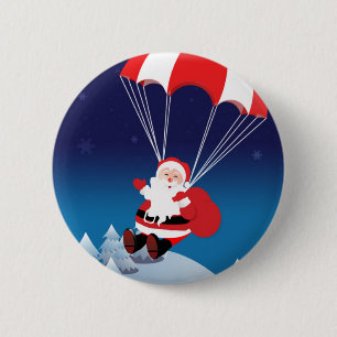 Parachuting Santa 2 Inch Round Button