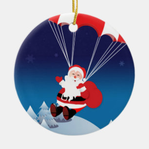 Parachuting Santa Ceramic Ornament