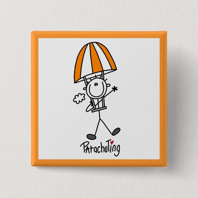 Parachuting Stick Figure 2 Inch Square Button (Front)