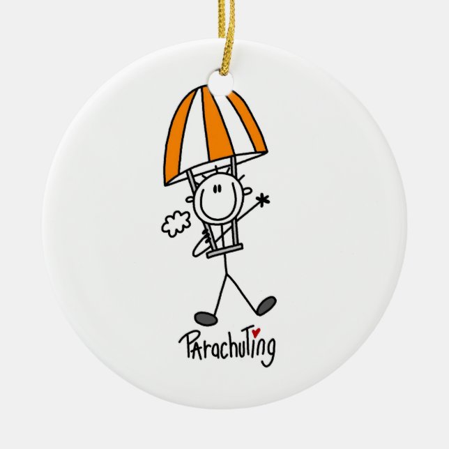 Parachuting Stick Figure Ceramic Ornament (Front)