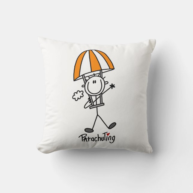 Parachuting Stick Figure Throw Pillow (Front)
