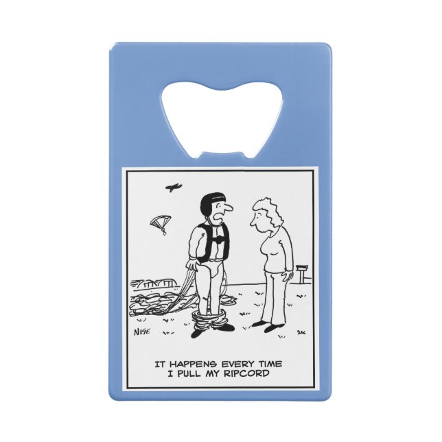Parachutist Skydiving by Parachute has Problem Credit Card Bottle Opener (Back)