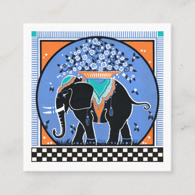 Parade des éléphants en Carte de visite bleu (Devant)
