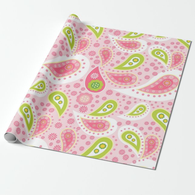 Parade of Pink Paisley Wrapping Paper (Unrolled)