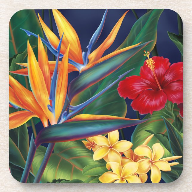 Paradis tropical Dessous de verre floraux hawaïens (Devant)