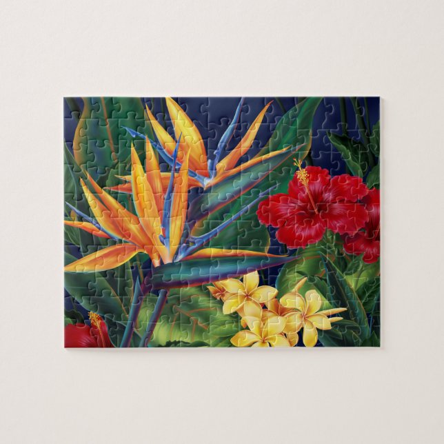 Paradis tropical Hawaï Puzzle floral avec étoffe (Horizontal)