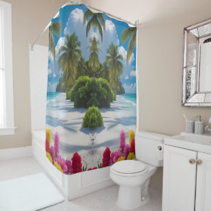 "Paradise Awaits: Coastal Bloom Shower Art
