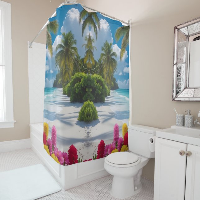 "Paradise Awaits: Coastal Bloom Shower Art (In Situ)
