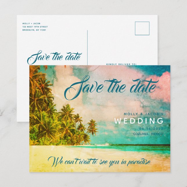 Paradise Beach Destination Wedding Save the Date Announcement Postcard (Front/Back)