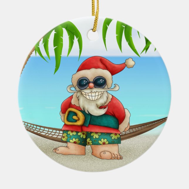Paradise Beach Santa - SRF Ceramic Ornament (Front)