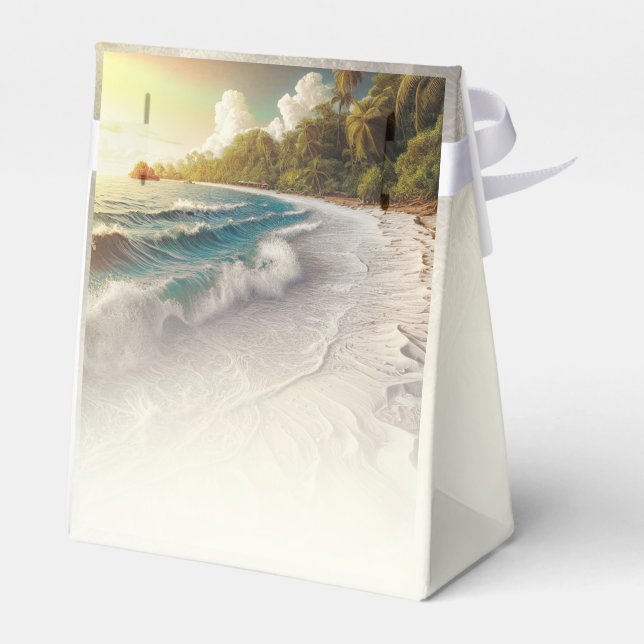 Paradise Beach Sunset Coastal Wedding  Favor Box (Back Side)